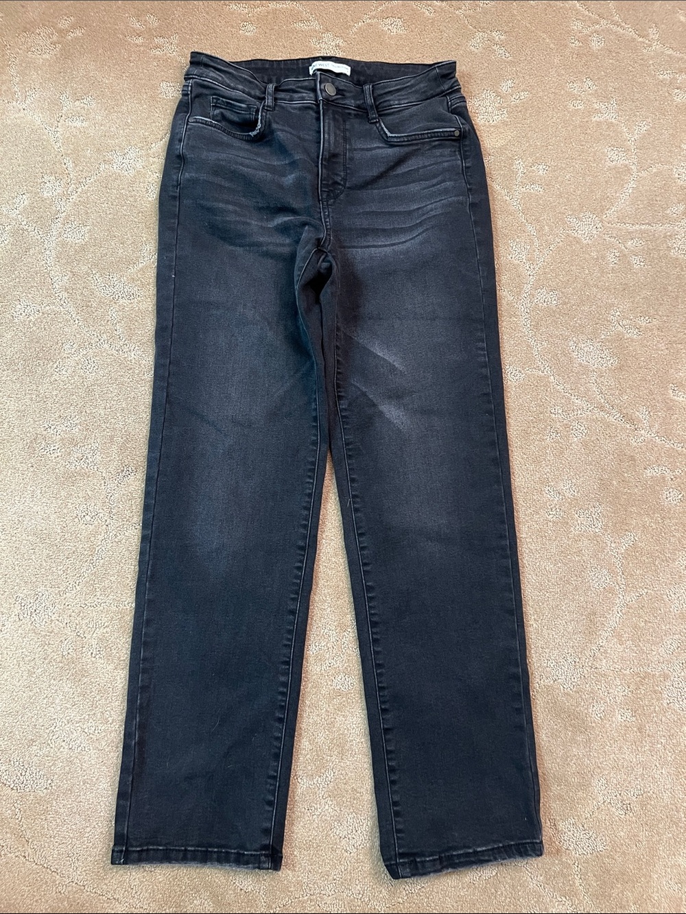 Nine West Distressed Black Curvy Slim Straight Jeans, Sz 4